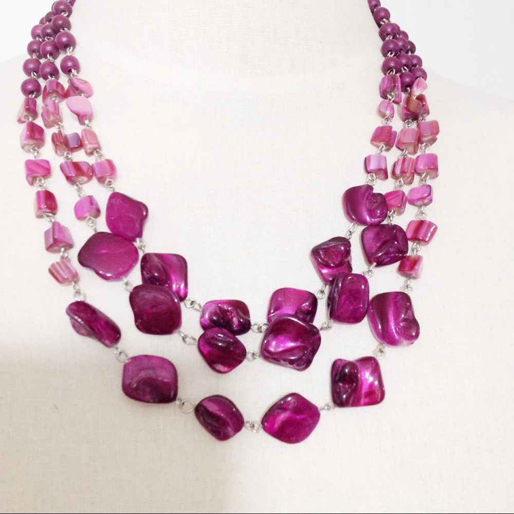 3-Strand Purple Shell Necklace - Picture 2 of 5